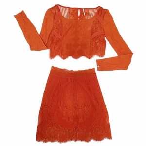 Free People Sheer Lace Crop Top and Skirt